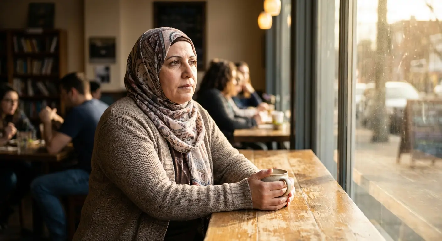 Arab Muslim singles on a coffee date — dating challenges illustration