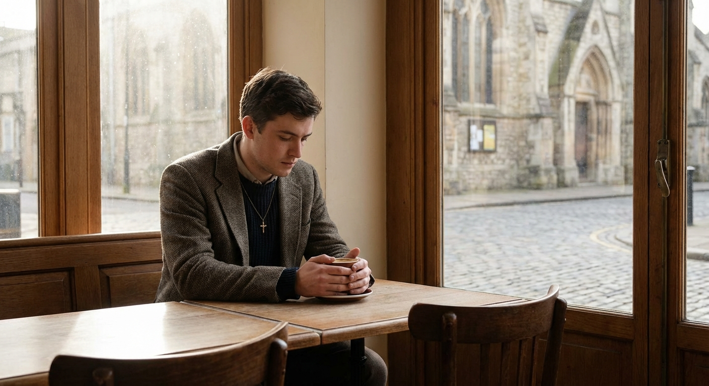 Catholic Christian singles on a coffee date — dating challenges illustration