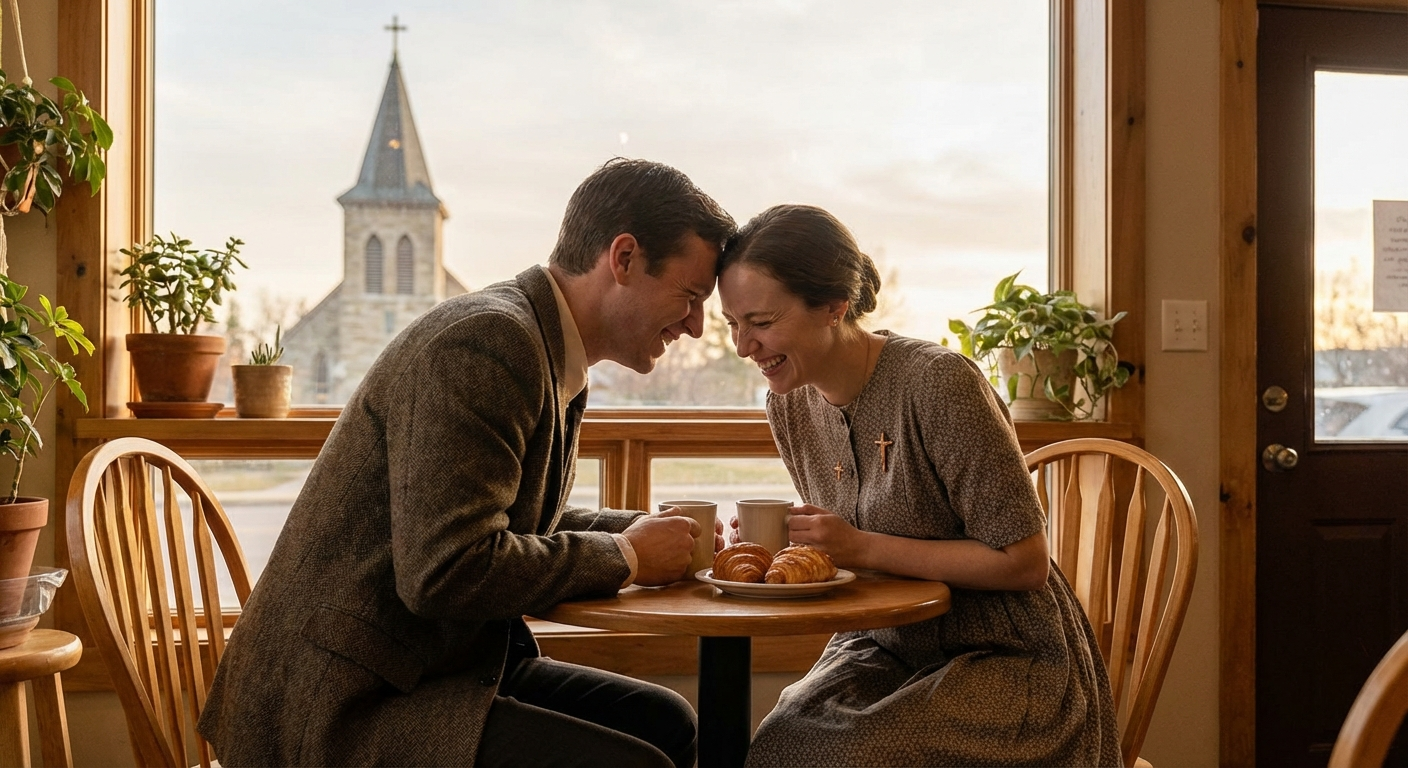 Catholic Christian singles on a coffee date — success stories illustration