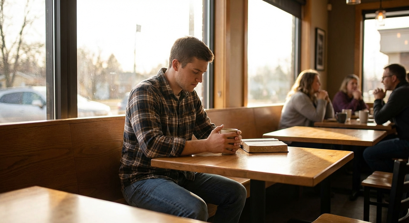 Evangelical Christian singles on a coffee date — dating challenges illustration