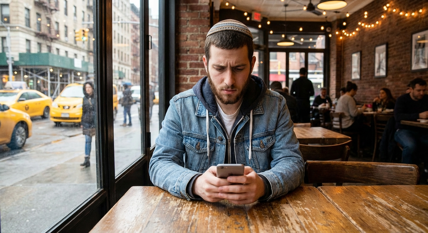 Jewish singles on a coffee date — app comparison illustration