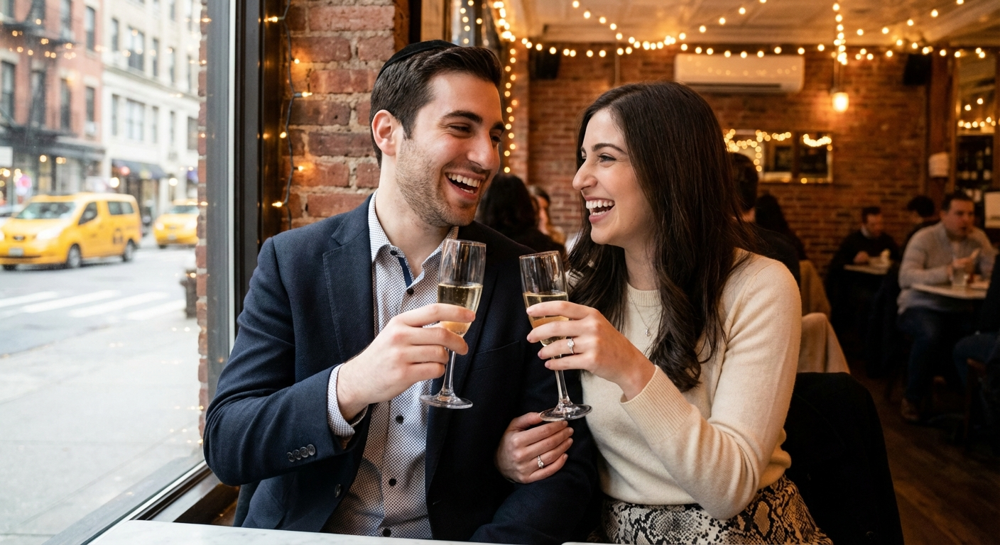 Jewish singles on a coffee date — marriage guide illustration