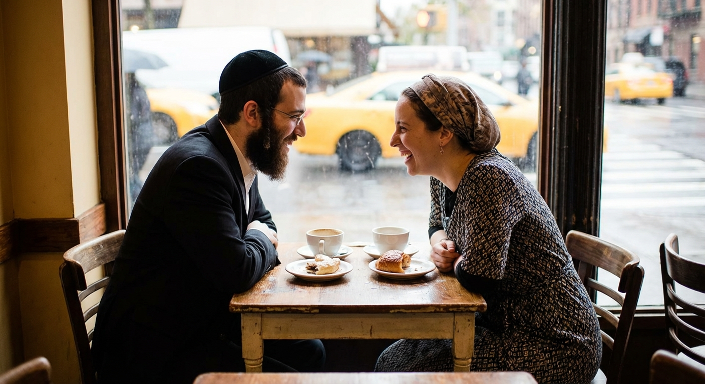 Orthodox Jewish singles on a coffee date — success stories illustration