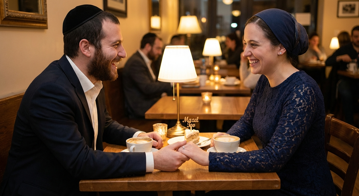 Orthodox Jewish singles on a coffee date — marriage guide illustration