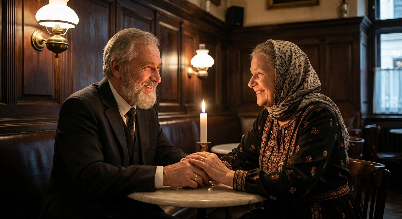 Orthodox singles on a coffee date — marriage guide illustration