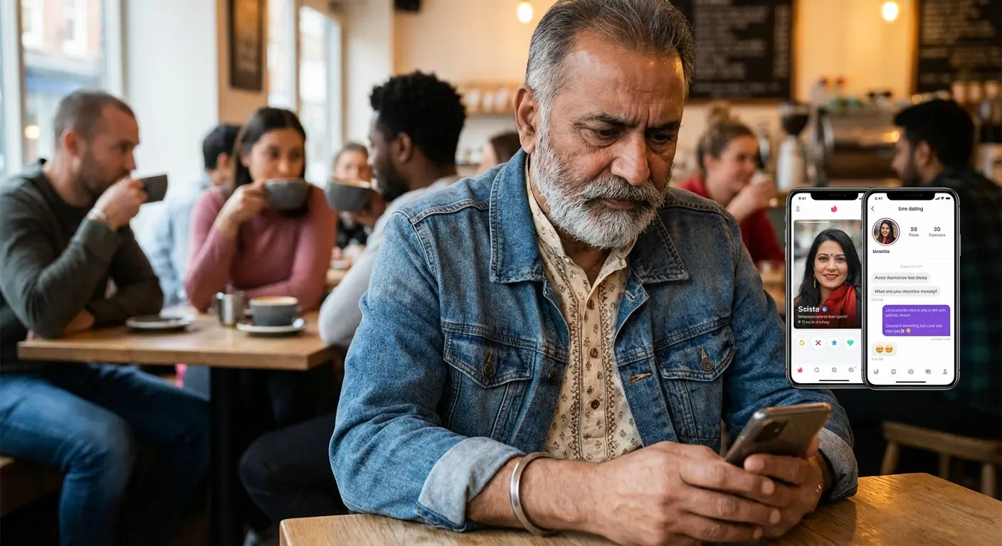 Punjabi Hindu singles on a coffee date — app comparison illustration